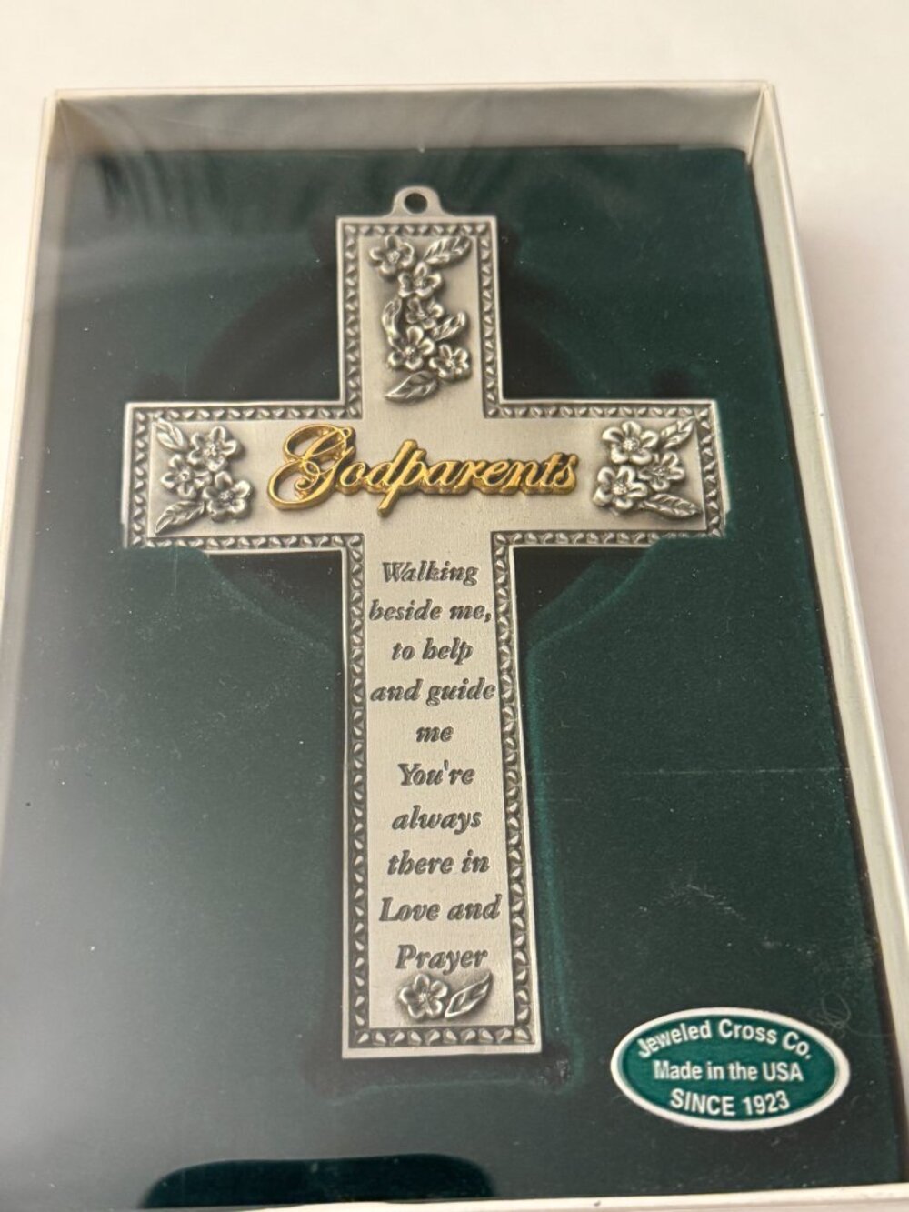 Solid Pewter Godparents Wall Cross Keepsake